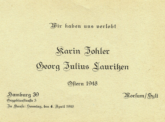 Karin Johler und Georg Lauritzen verloben sich.